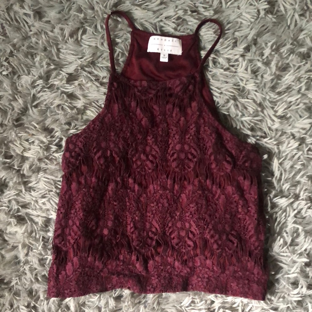Kendall & Kylie Maroon Crochet Tank Top